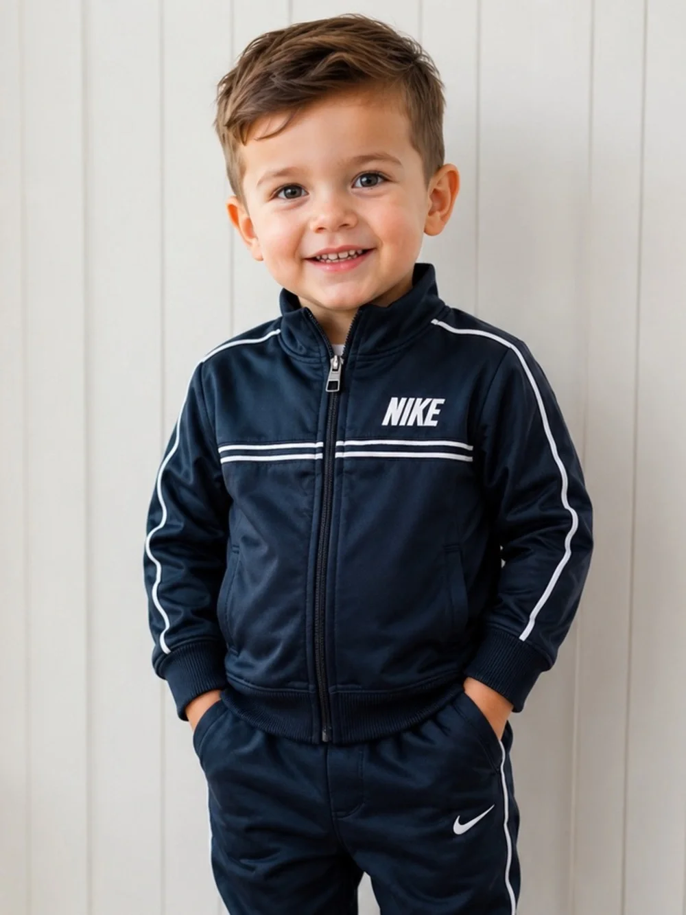 Nike Navy Kids Track Jacket with White Stripe